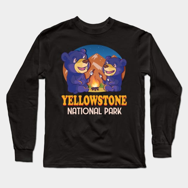 Yellowstone National Park Black Bear Camping Long Sleeve T-Shirt by Noseking